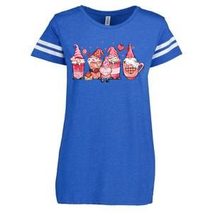 Love Gnome Cute Coffee Cups Hearts Red Plaid Valentine's Day Gift Enza Ladies Jersey Football T-Shirt