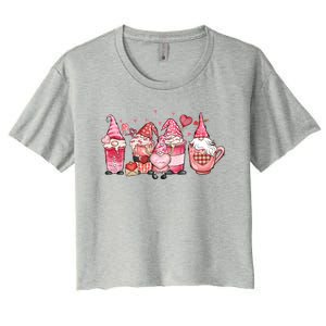 Love Gnome Cute Coffee Cups Hearts Red Plaid Valentine's Day Gift Women's Crop Top Tee