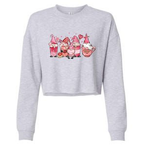 Love Gnome Cute Coffee Cups Hearts Red Plaid Valentine's Day Gift Cropped Pullover Crew