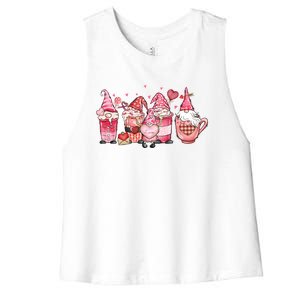 Love Gnome Cute Coffee Cups Hearts Red Plaid Valentine's Day Gift Women's Racerback Cropped Tank