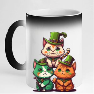 Leprechaun Gnome Cats St Patricks Day Cat Lover 11oz Black Color Changing Mug