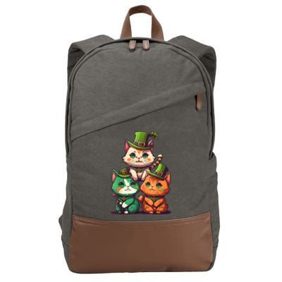 Leprechaun Gnome Cats St Patricks Day Cat Lover Cotton Canvas Backpack