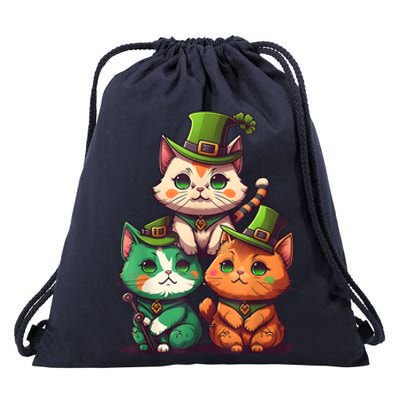 Leprechaun Gnome Cats St Patricks Day Cat Lover Drawstring Bag