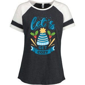 Lets Get Cozy Christmas Santa Holiday Xmas Gift Enza Ladies Jersey Colorblock Tee