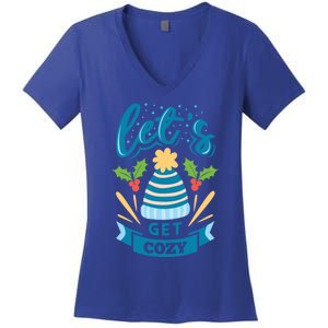 Lets Get Cozy Christmas Santa Holiday Xmas Gift Women's V-Neck T-Shirt