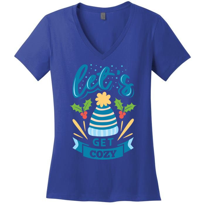 Lets Get Cozy Christmas Santa Holiday Xmas Gift Women's V-Neck T-Shirt