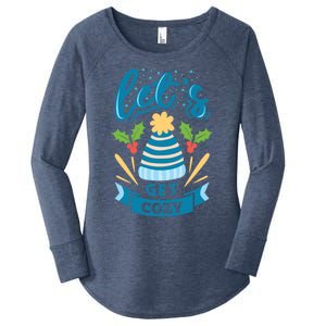 Lets Get Cozy Christmas Santa Holiday Xmas Gift Women's Perfect Tri Tunic Long Sleeve Shirt