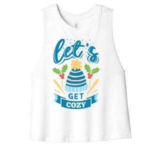 Lets Get Cozy Christmas Santa Holiday Xmas Gift Women's Racerback Cropped Tank