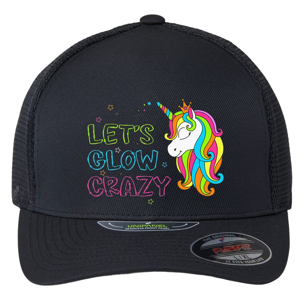 Let's Glow Crazy Glow Party Unicorn Lover Birthday Flexfit Unipanel Trucker Cap