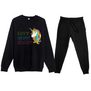 Let's Glow Crazy Glow Party Unicorn Lover Birthday Premium Crewneck Sweatsuit Set