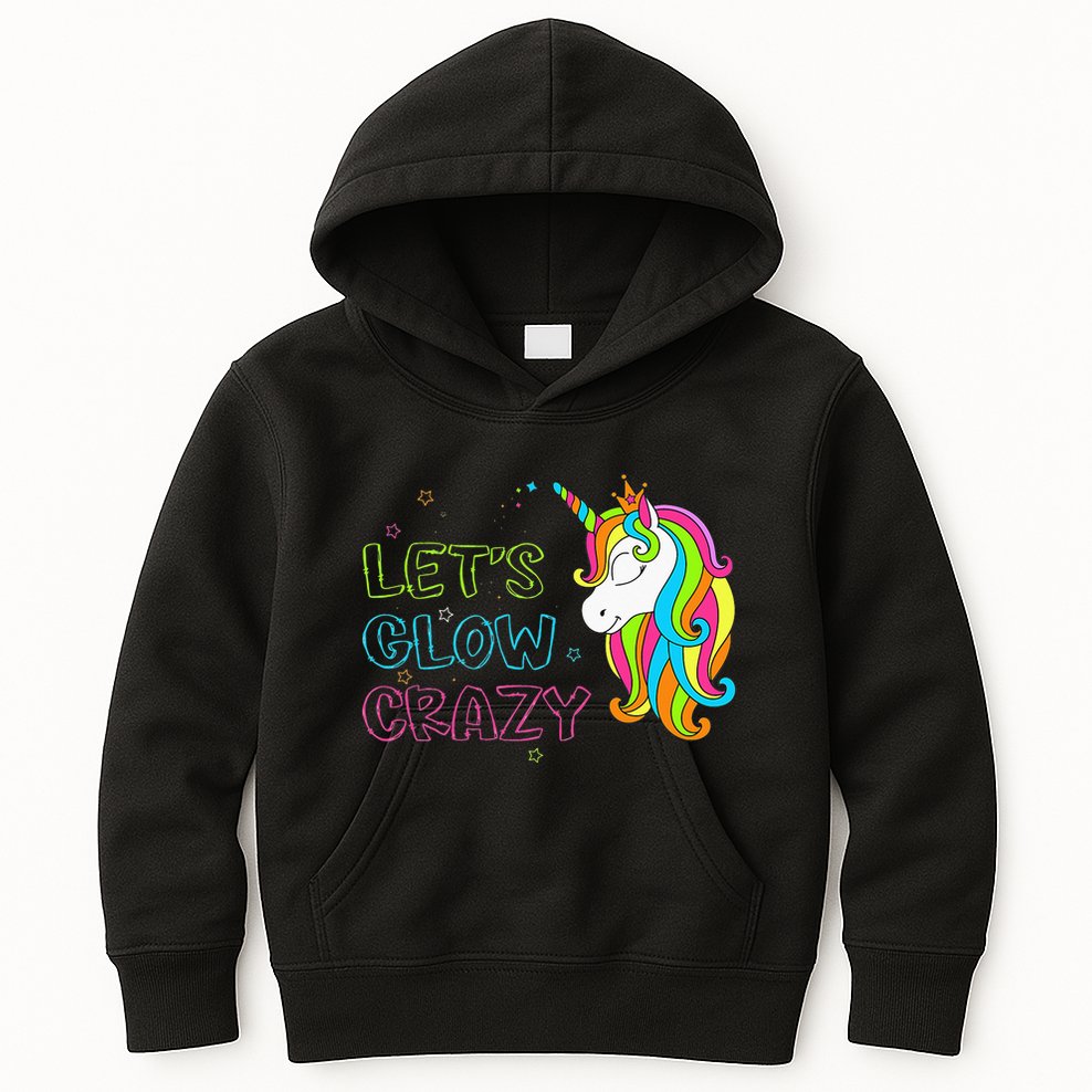 Let's Glow Crazy Glow Party Unicorn Lover Birthday Kids Hoodie