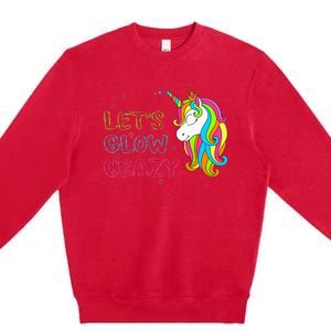 Let's Glow Crazy Glow Party Unicorn Lover Birthday Premium Crewneck Sweatshirt