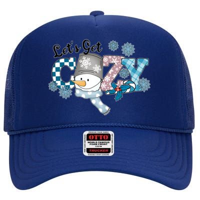 LetS Get Cozy Winter Christmas Snow Gift High Crown Mesh Back Trucker Hat