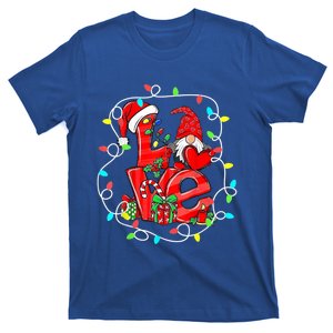 Love Gnomes Christmas Lights Santa Hat Family Xmas Pajamas Cool Gift T-Shirt