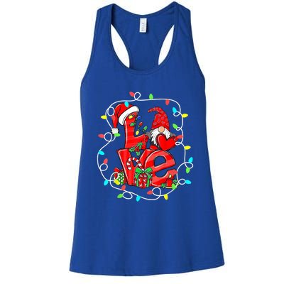 Love Gnomes Christmas Lights Santa Hat Family Xmas Pajamas Cool Gift Women's Racerback Tank