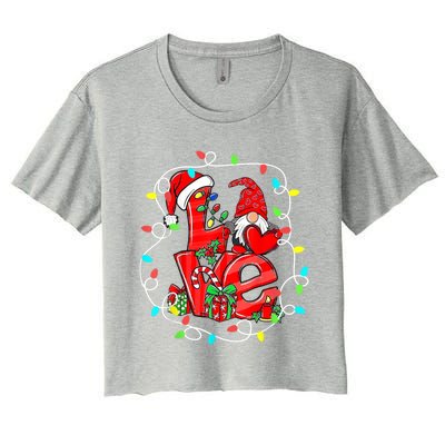 Love Gnomes Christmas Lights Santa Hat Family Xmas Pajamas Cool Gift Women's Crop Top Tee