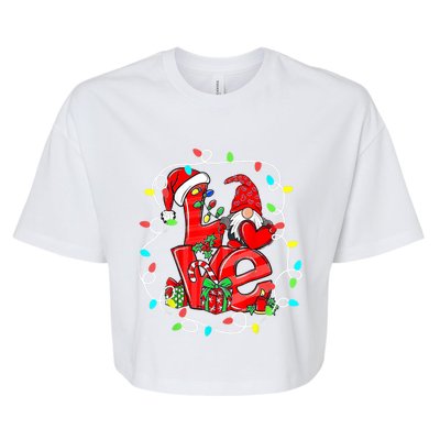 Love Gnomes Christmas Lights Santa Hat Family Xmas Pajamas Cool Gift Bella+Canvas Jersey Crop Tee