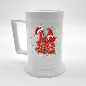 Love Gnomes Christmas Lights Santa Hat Family Xmas Pajamas Cool Gift Beer Stein