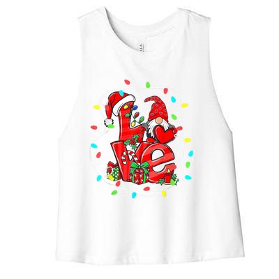 Love Gnomes Christmas Lights Santa Hat Family Xmas Pajamas Cool Gift Women's Racerback Cropped Tank