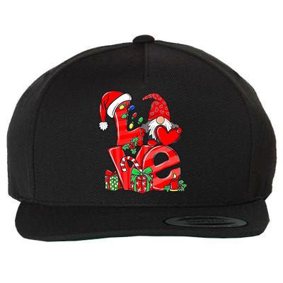 Love Gnomes Christmas Lights Santa Hat Family Xmas Pajamas Gift Wool Snapback Cap