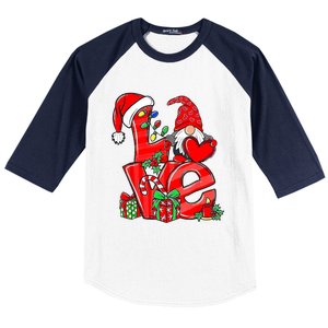 Love Gnomes Christmas Lights Santa Hat Family Xmas Pajamas Gift Baseball Sleeve Shirt