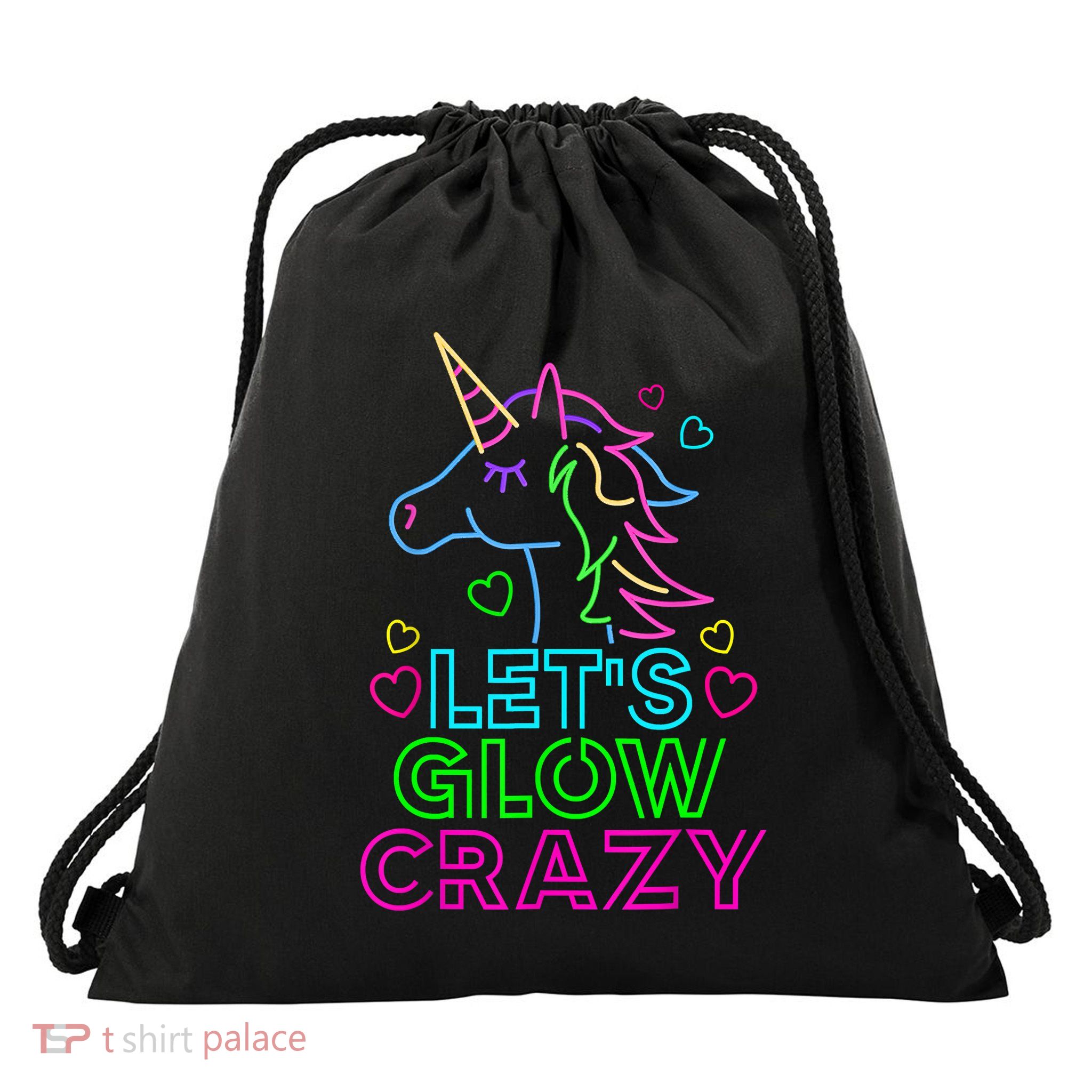 Let's Glow Crazy Glow Party 80s Retro Unicorn Costume Funny Drawstring Bag