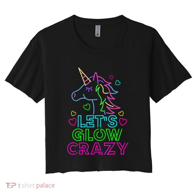 Let's Glow Crazy Glow Party 80s Retro Unicorn Costume Funny Crop Top