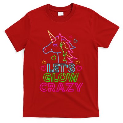 Let's Glow Crazy Glow Party 80s Retro Unicorn Costume Funny T-Shirt