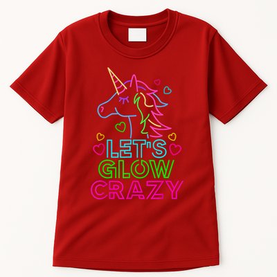 Let's Glow Crazy Glow Party 80s Retro Unicorn Costume Funny Tall T-Shirt
