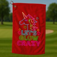 Let's Glow Crazy Glow Party 80s Retro Unicorn Costume Funny Golf Towel