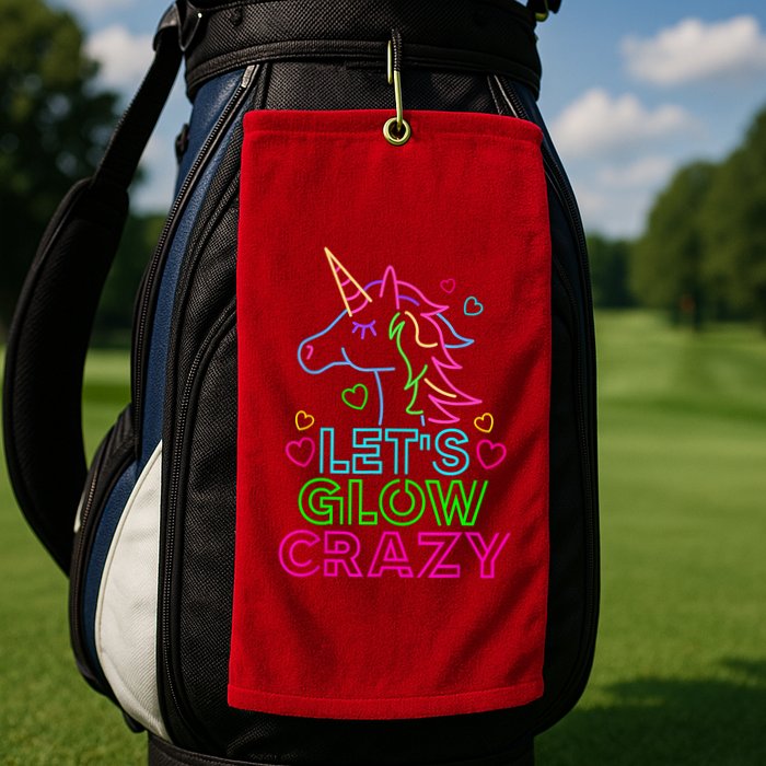 Let's Glow Crazy Glow Party 80s Retro Unicorn Costume Funny Golf Towel