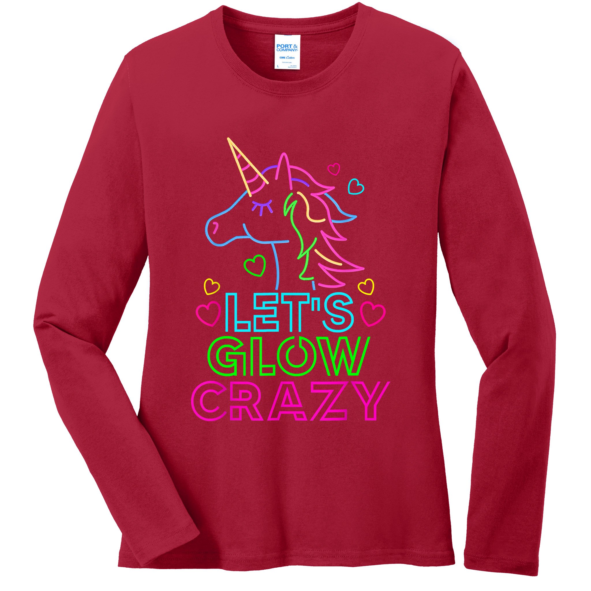 Let's Glow Crazy Glow Party 80s Retro Unicorn Costume Funny Ladies Long Sleeve Shirt