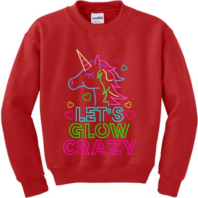 Let's Glow Crazy Glow Party 80s Retro Unicorn Costume Funny Kids Sweatshirt