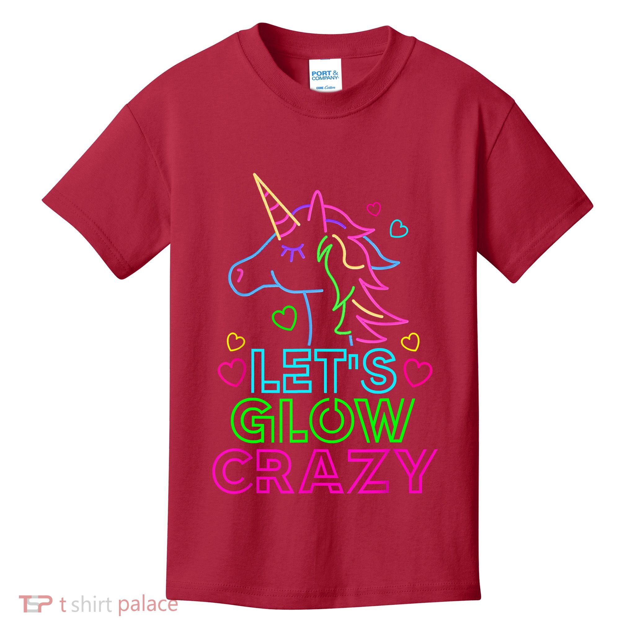 Let's Glow Crazy Glow Party 80s Retro Unicorn Costume Funny Kids T-Shirt