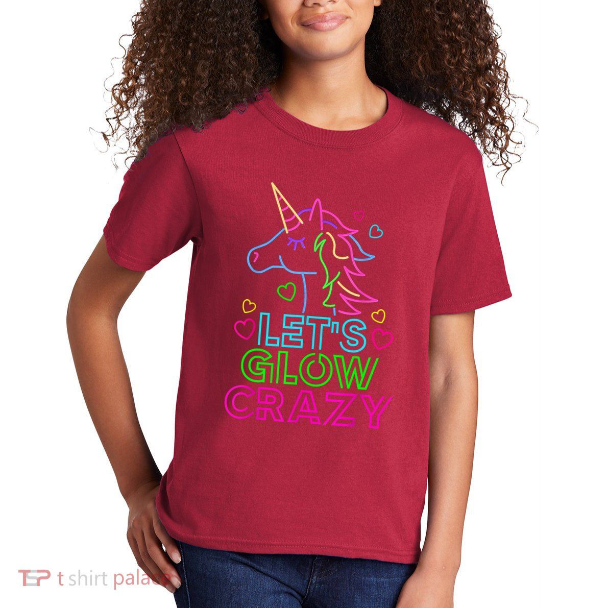Let's Glow Crazy Glow Party 80s Retro Unicorn Costume Funny Kids T-Shirt