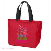 Let's Glow Crazy Glow Party 80s Retro Unicorn Costume Funny Zip Tote Bag