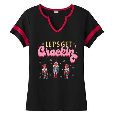 Lets Get Crackin Three Nutcrackers Christmas Ladies Halftime Notch Neck Tee