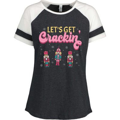 Lets Get Crackin Three Nutcrackers Christmas Enza Ladies Jersey Colorblock Tee