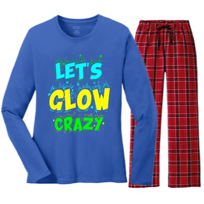 Let Glow Crazy Retro Colorful Quote Group Team Tie Women's Long Sleeve Flannel Pajama Set 