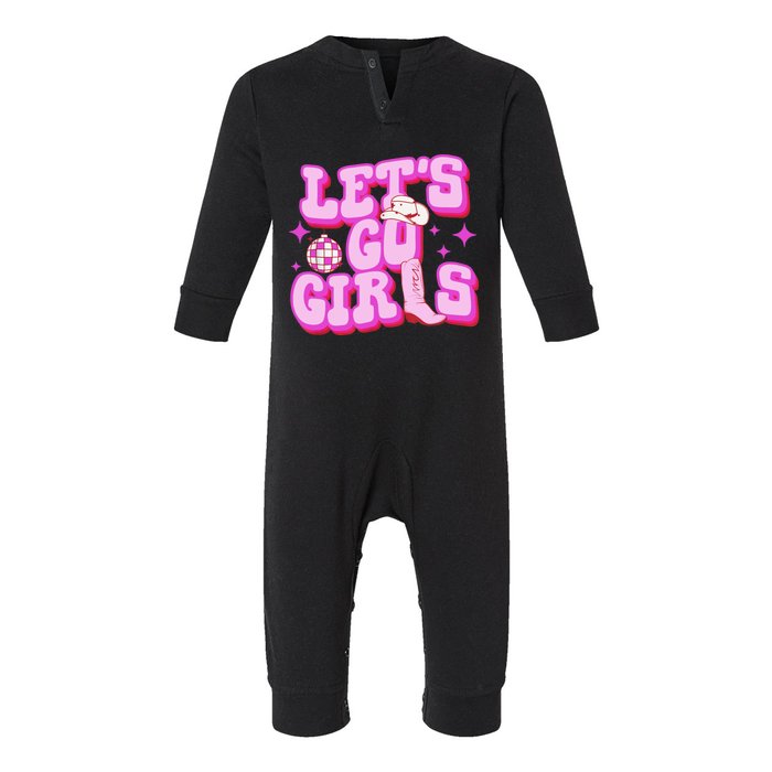 Let's Go Cowgirl Boot Country Western Southern Cowgirl Infant Fleece One Piece