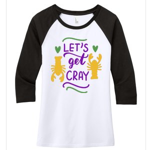 Let's Get Cray Mardi Gras Lobster Women's Tri-Blend 3/4-Sleeve Raglan Shirt