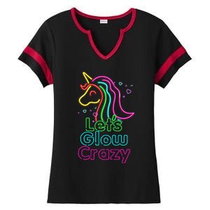 Lets Glow Crazy Glow Party Unicorn Lover Birthday Ladies Halftime Notch Neck Tee