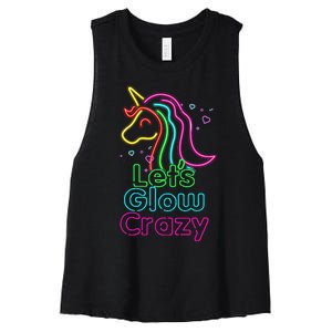 Lets Glow Crazy Glow Party Unicorn Lover Birthday Women's Racerback Cropped Tank