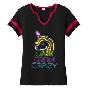 Lets Glow Crazy Glow Party Unicorn Lover Birthday Ladies Halftime Notch Neck Tee