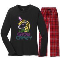 Lets Glow Crazy Glow Party Unicorn Lover Birthday Women's Long Sleeve Flannel Pajama Set 