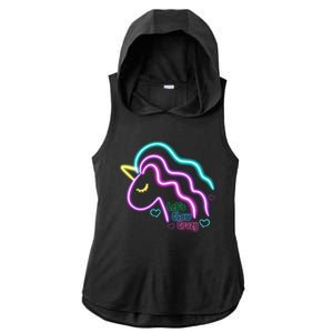 Let's Glow Crazy Unicorn Cute Ladies PosiCharge Tri-Blend Wicking Draft Hoodie Tank