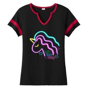 Let's Glow Crazy Unicorn Cute Ladies Halftime Notch Neck Tee