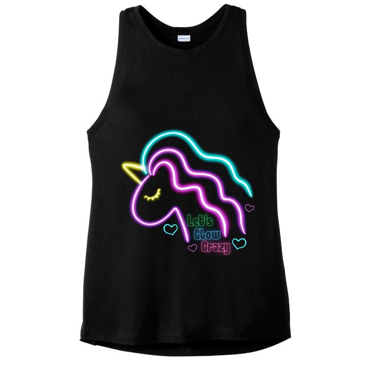 Let's Glow Crazy Unicorn Cute Ladies PosiCharge Tri-Blend Wicking Tank
