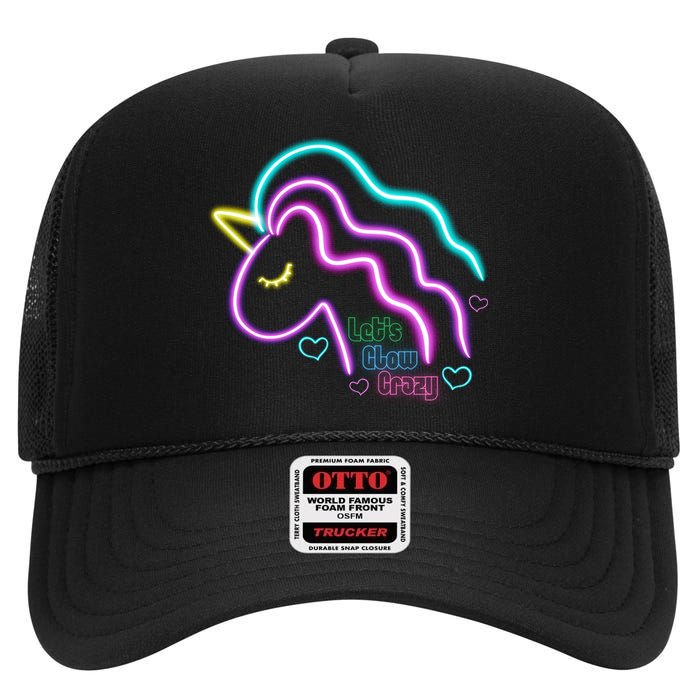 Let's Glow Crazy Unicorn Cute High Crown Mesh Back Trucker Hat