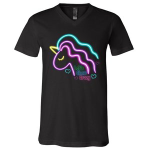 Let's Glow Crazy Unicorn Cute V-Neck T-Shirt